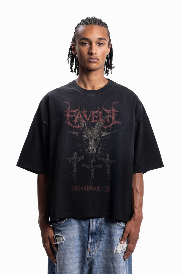 GOAT BOXY DISTRESSED BLACK SUN DRIED T-SHIRT