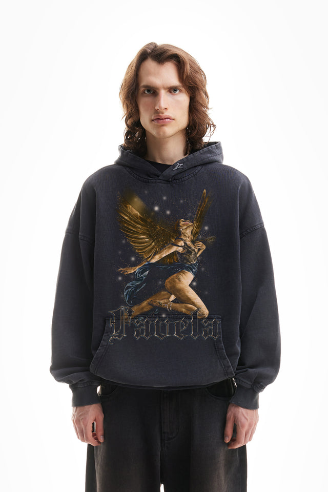 %GOLDEN ANKLET BLACK WASHED HOODIE%
