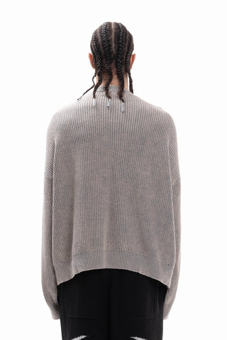 DISTRESSED KNIT GREY WASHED CREWNECK