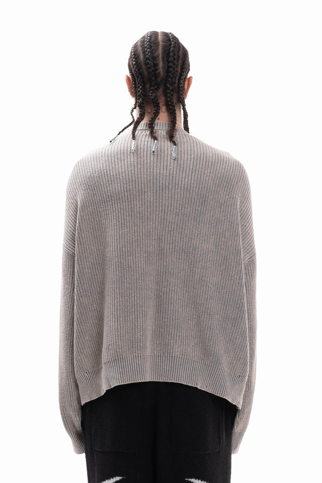 KNIT GREY WASHED CREWNECK