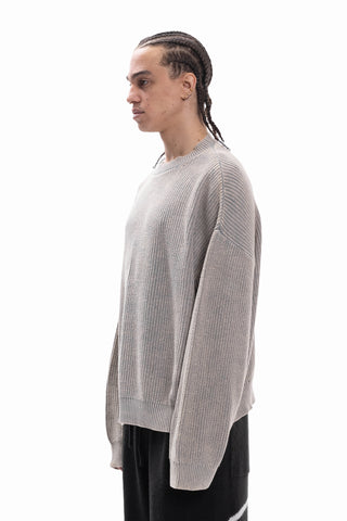 DISTRESSED KNIT GREY WASHED CREWNECK