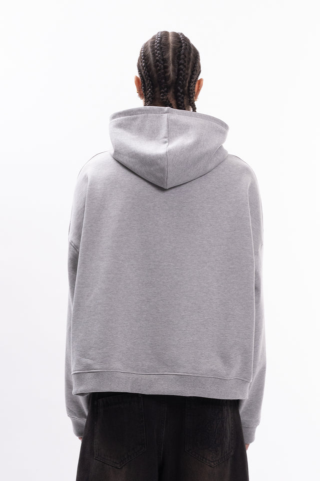 GREY MELANGE BOXY HOODIE