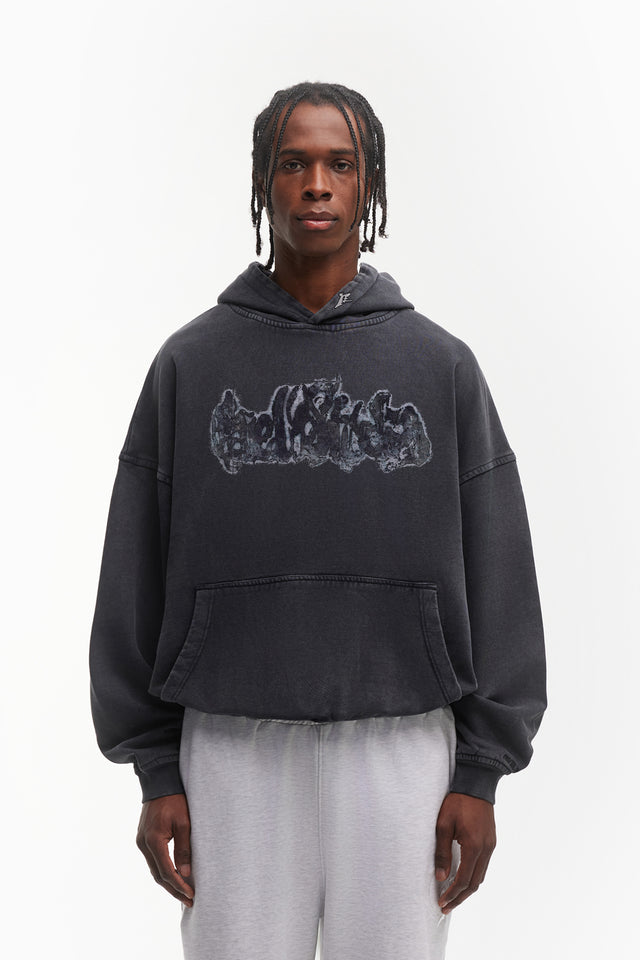 %GRUNGE BLACK WASHED HOODIE (OLD) %