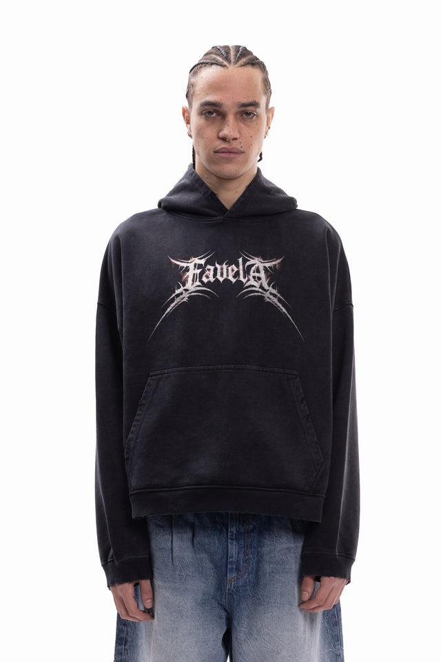 HELLS GATE BLACK WASHED BOXY HOODIE