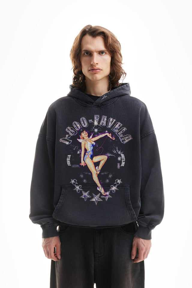 %HOTLINE BLACK WASHED HOODIE%