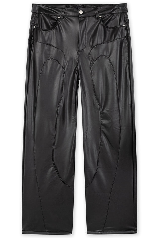 VEGAN LEATHER BLACK CUTLINE PANT