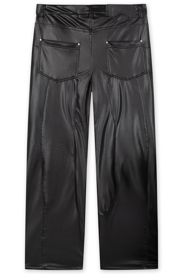 VEGAN LEATHER BLACK CUTLINE PANT