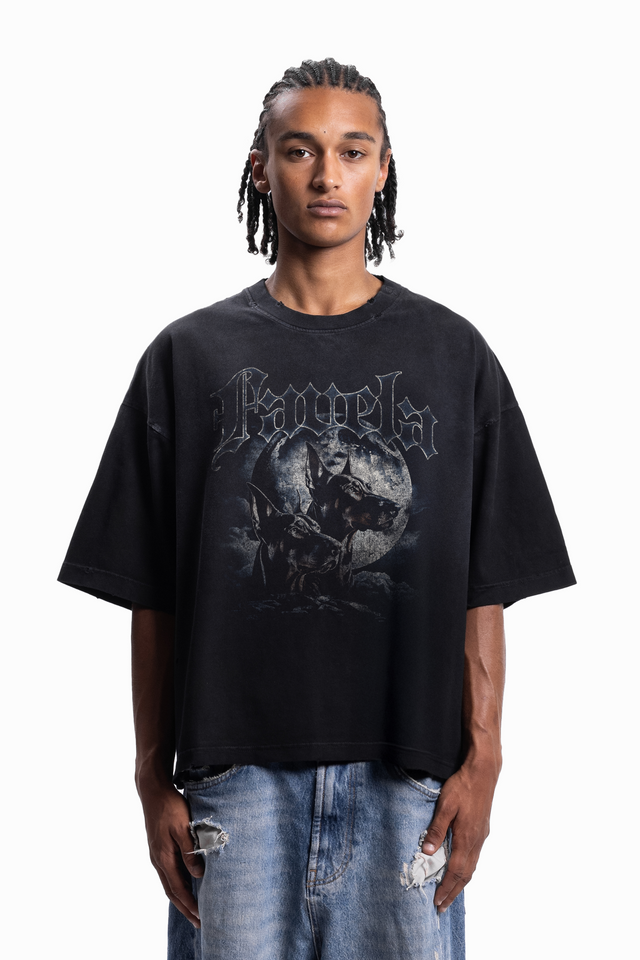 MOONLIGHT BOXY DISTRESSED BLACK SUN DRIED T-SHIRT
