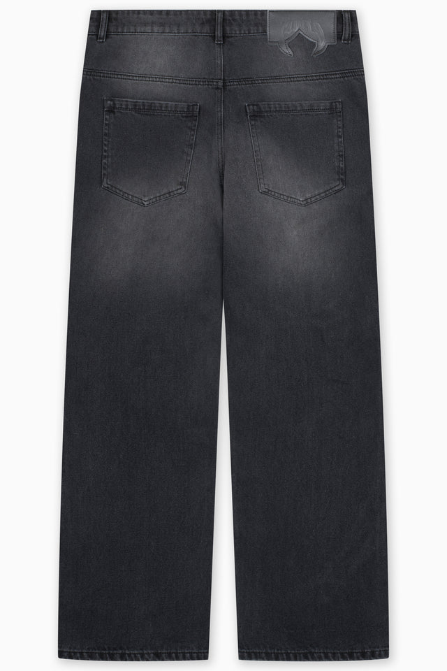 KNEE EMBROIDERY BLACK WASHED DENIM
