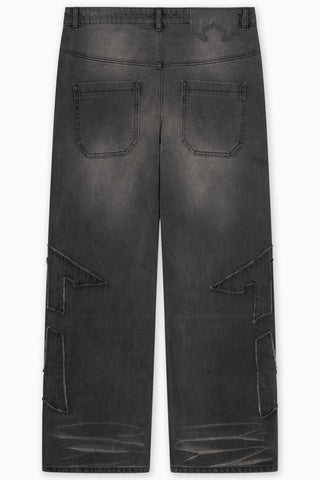 DISTRESSED F BLACK WASHED DENIM