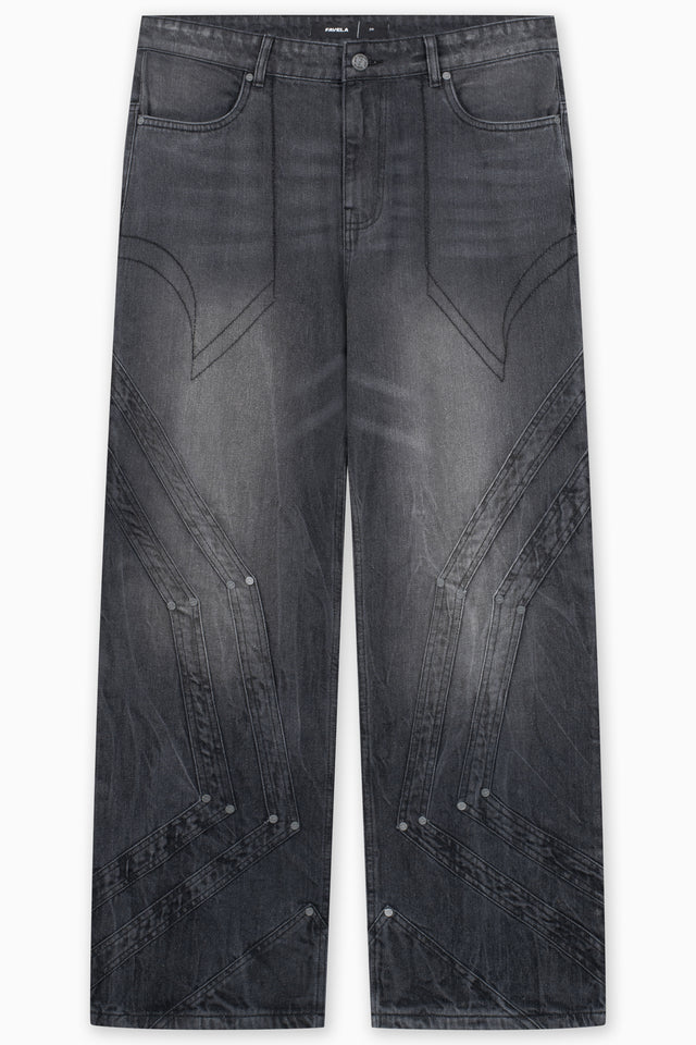 HEAVY CUTLINE BLACK WAVE WASH DENIM