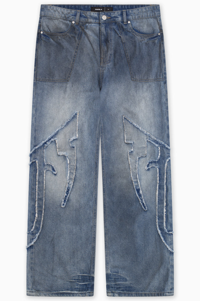 DISTRESSED F DARK BLUE DIRT WASH DENIM