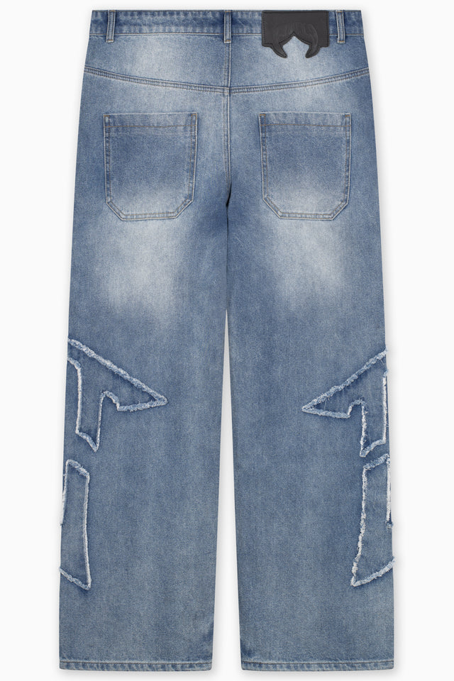 DISTRESSED F DARK BLUE DIRT WASH DENIM