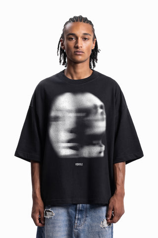 FADED FACE BLACK DISTRESSED T-SHIRT