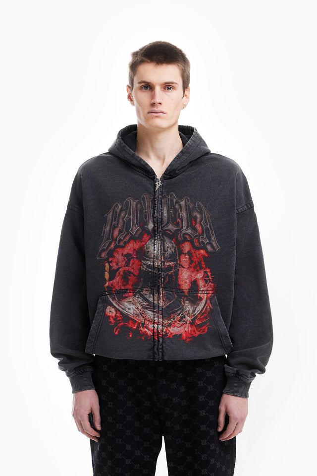 %RED KNIGHT BLACK WASHED FRONTZIP%