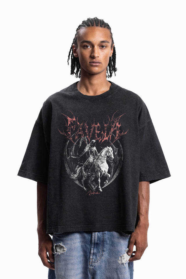 RED RIDER DISTRESSED BLACK WASHED T-SHIRT