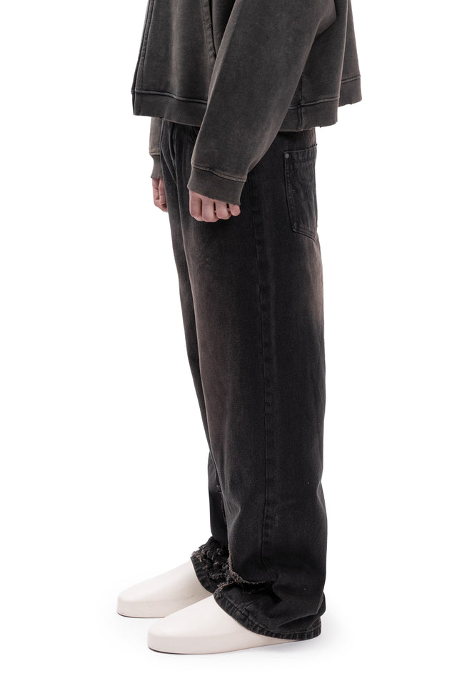 RIGID ABSTRACT PATCH FLARED BROWN WASHED DENIM