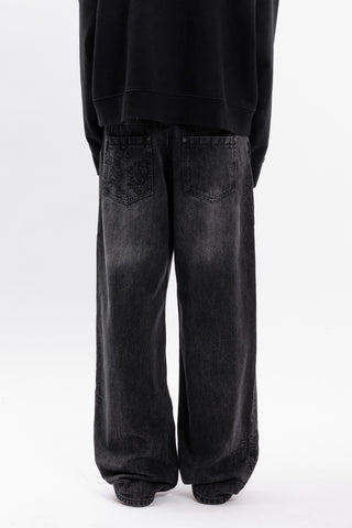 RIGID BLOSSOM EMBROIDERY BLACK WASHED DENIM