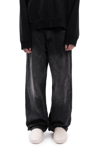 RIGID BLOSSOM EMBROIDERY BLACK WASHED DENIM