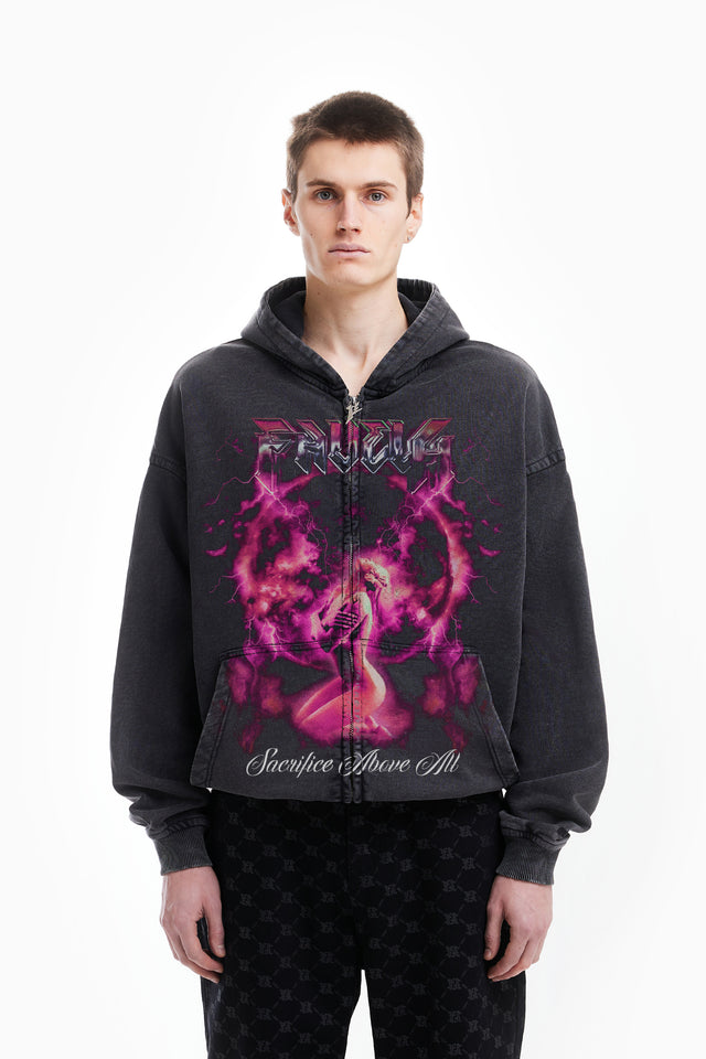 %SACRIFICE BLACK WASHED FRONTZIP%