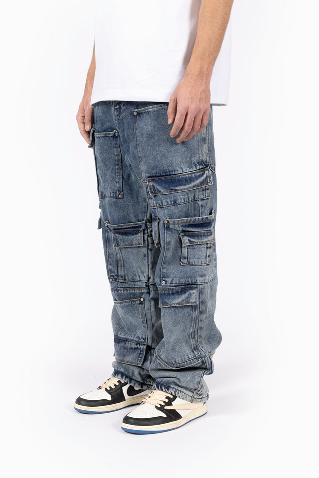 MULTIPOCKET ACID BLUE WASHED CARGO