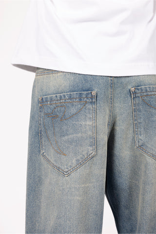 HEAVY BAGGY REGULAR WAVE WASH BLUE DENIM