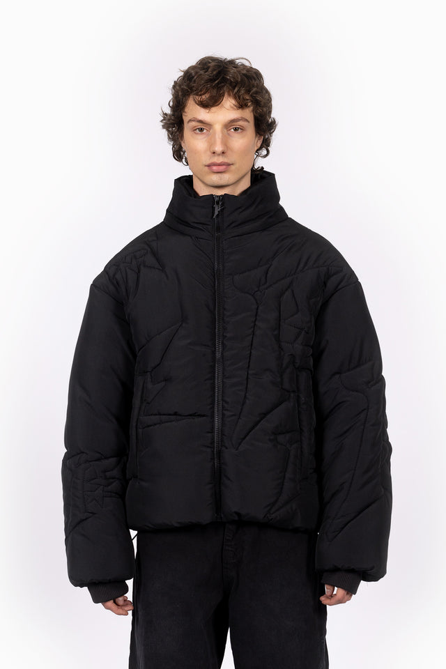 EMBROIDERY BLACK PUFFER JACKET