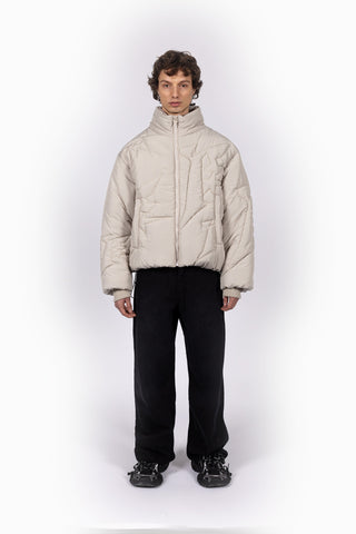 EMBROIDERY TAUPE PUFFER JACKET
