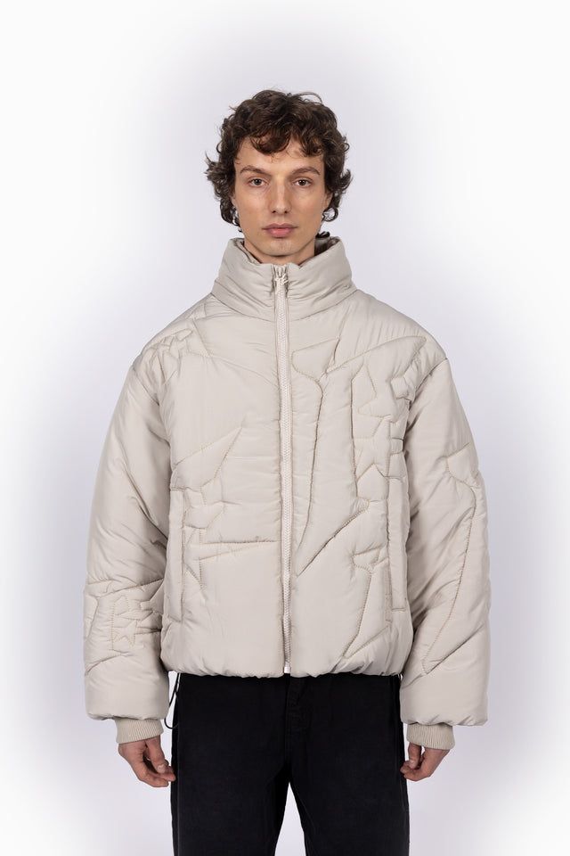 EMBROIDERY TAUPE PUFFER JACKET