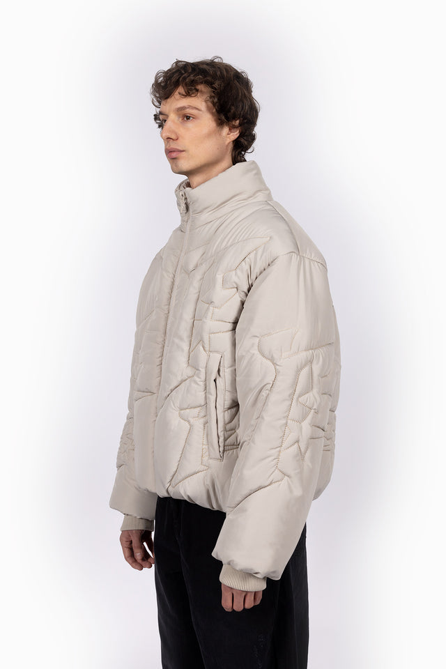 EMBROIDERY TAUPE PUFFER JACKET