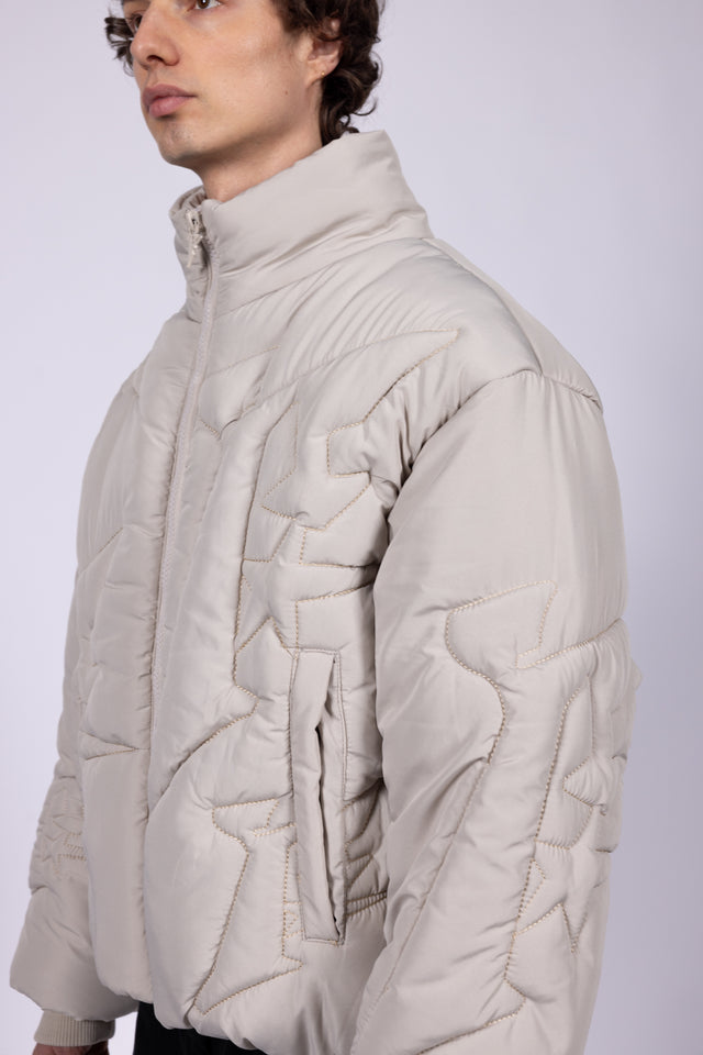 EMBROIDERY TAUPE PUFFER JACKET
