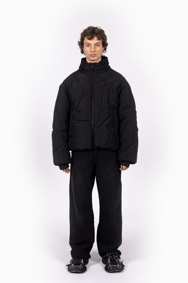 EMBROIDERY BLACK PUFFER JACKET