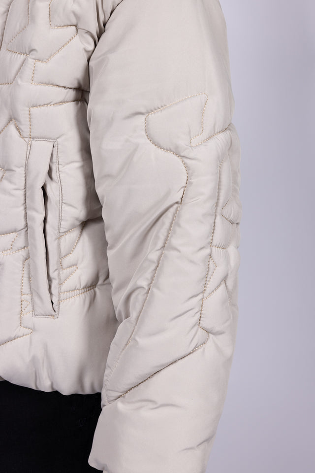 EMBROIDERY TAUPE PUFFER JACKET