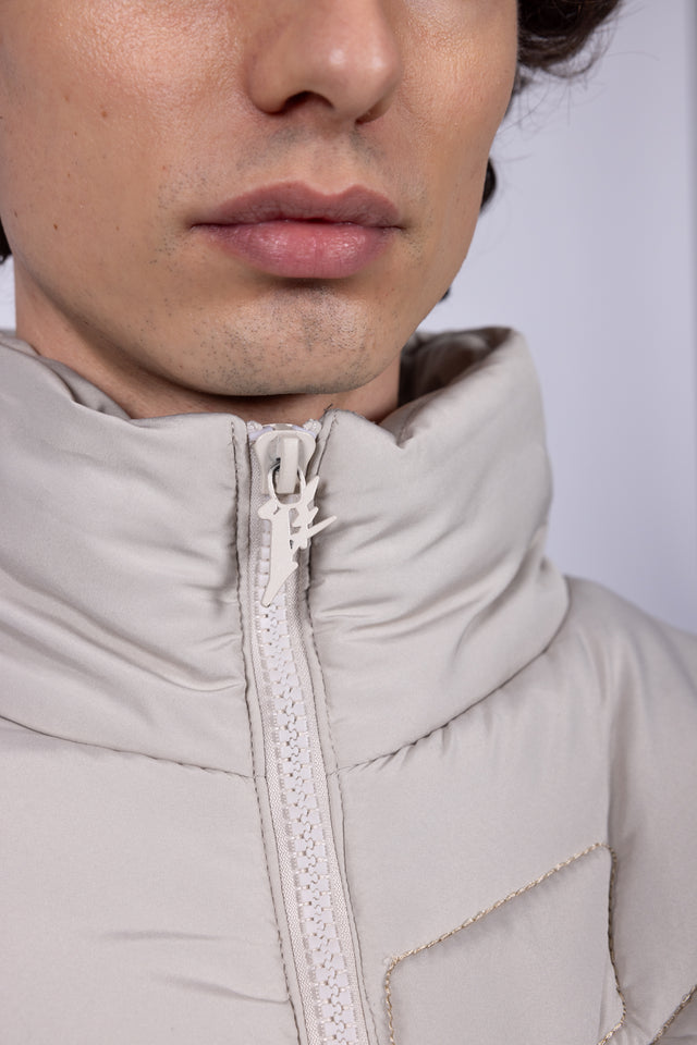 EMBROIDERY TAUPE PUFFER JACKET