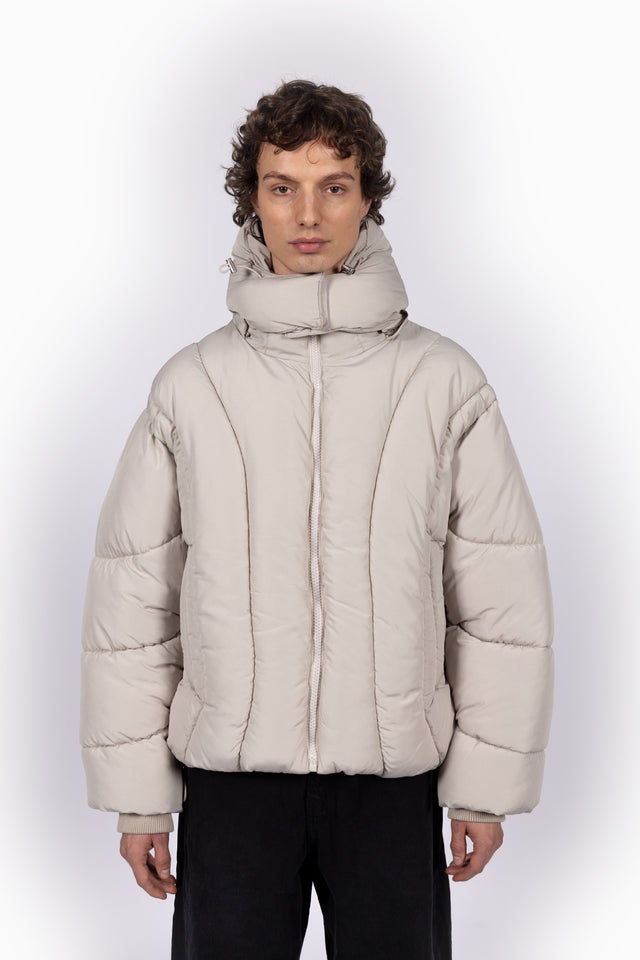 ABSTRACT TAUPE PUFFER JACKET