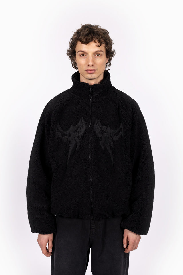 EMBROIDERY BLACK FLEECE JACKET