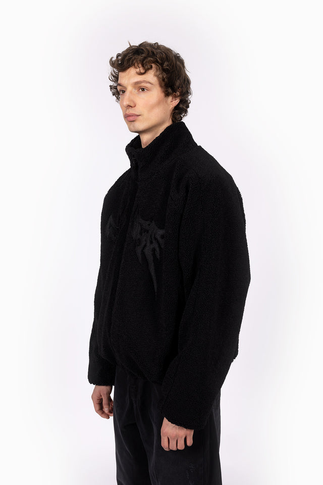 EMBROIDERY BLACK FLEECE JACKET