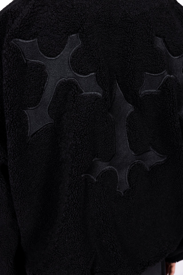 EMBROIDERY BLACK FLEECE JACKET