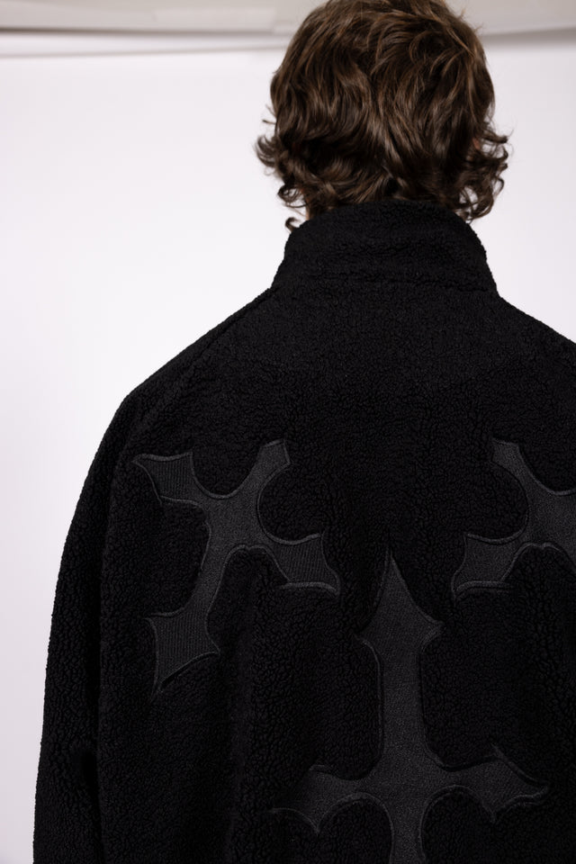 EMBROIDERY BLACK FLEECE JACKET