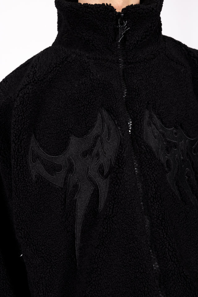 EMBROIDERY BLACK FLEECE JACKET
