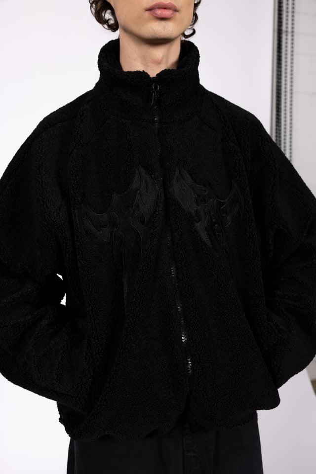 EMBROIDERY BLACK FLEECE JACKET