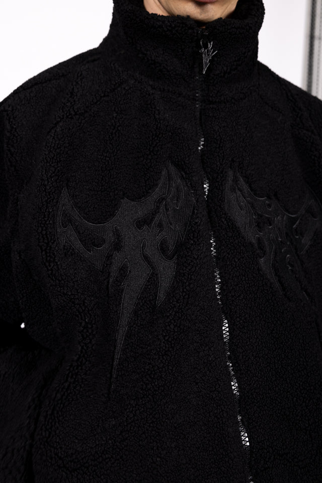 EMBROIDERY BLACK FLEECE JACKET