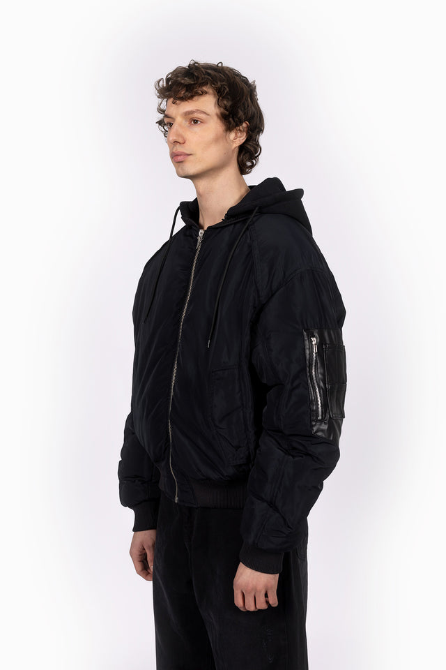 HOODED PUFFED BOMBER JACKET BLACK