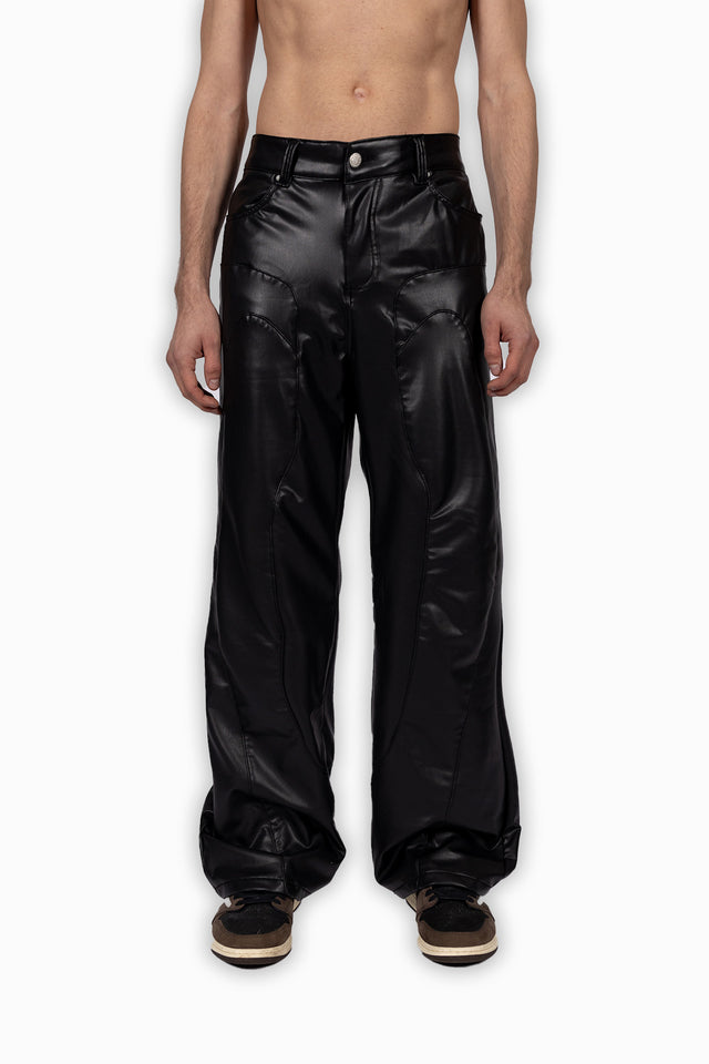 VEGAN LEATHER BLACK CUTLINE PANT