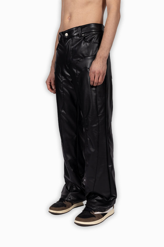 VEGAN LEATHER BLACK CUTLINE PANT