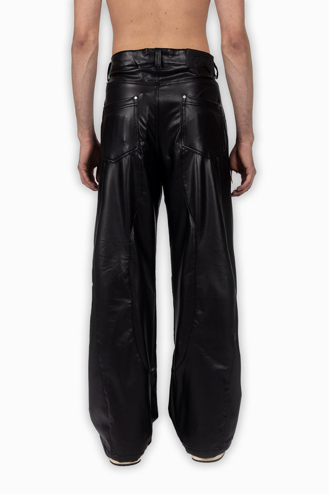 VEGAN LEATHER BLACK CUTLINE PANT