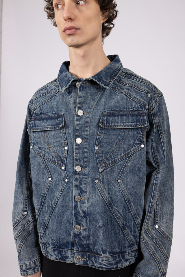 HEAVY CUTLINE BLUE WAVE WASHED DENIM JACKET