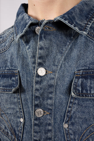 HEAVY CUTLINE BLUE WAVE WASHED DENIM JACKET