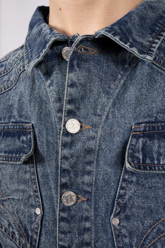 HEAVY CUTLINE BLUE WAVE WASHED DENIM JACKET