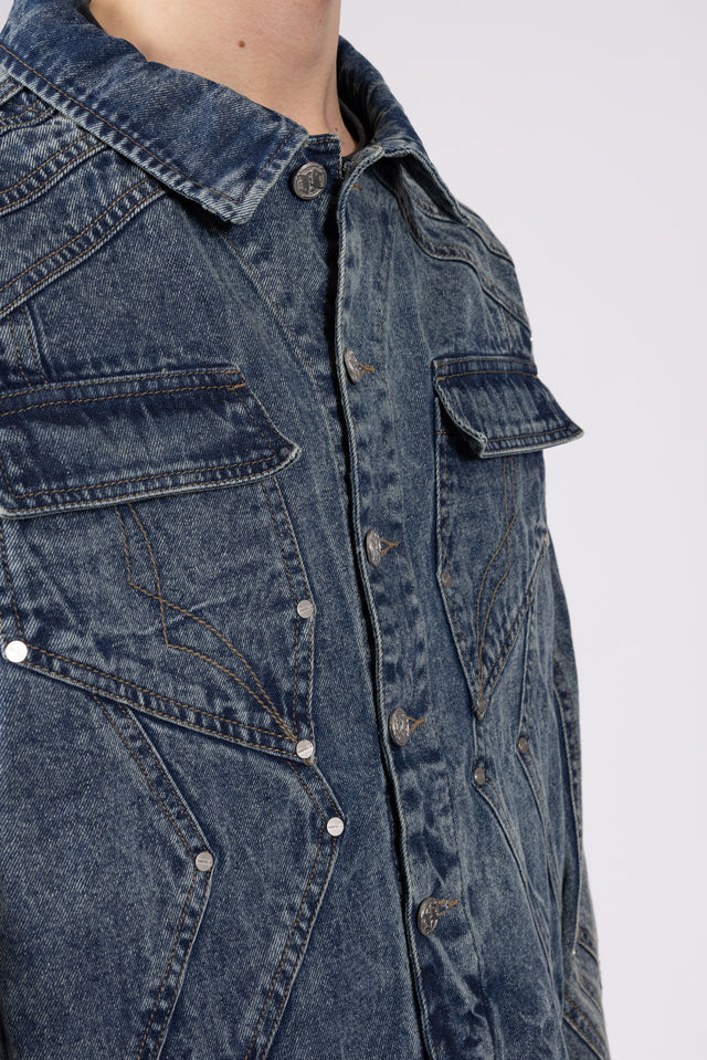 HEAVY CUTLINE BLUE WAVE WASHED DENIM JACKET